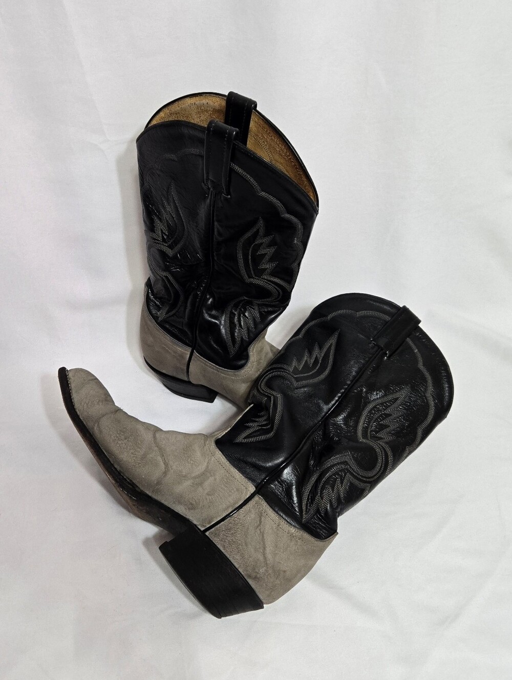 Vintage Tony Lama Western Cowboy Boots Men’s 10D Gray Black Leather Pointed Toe